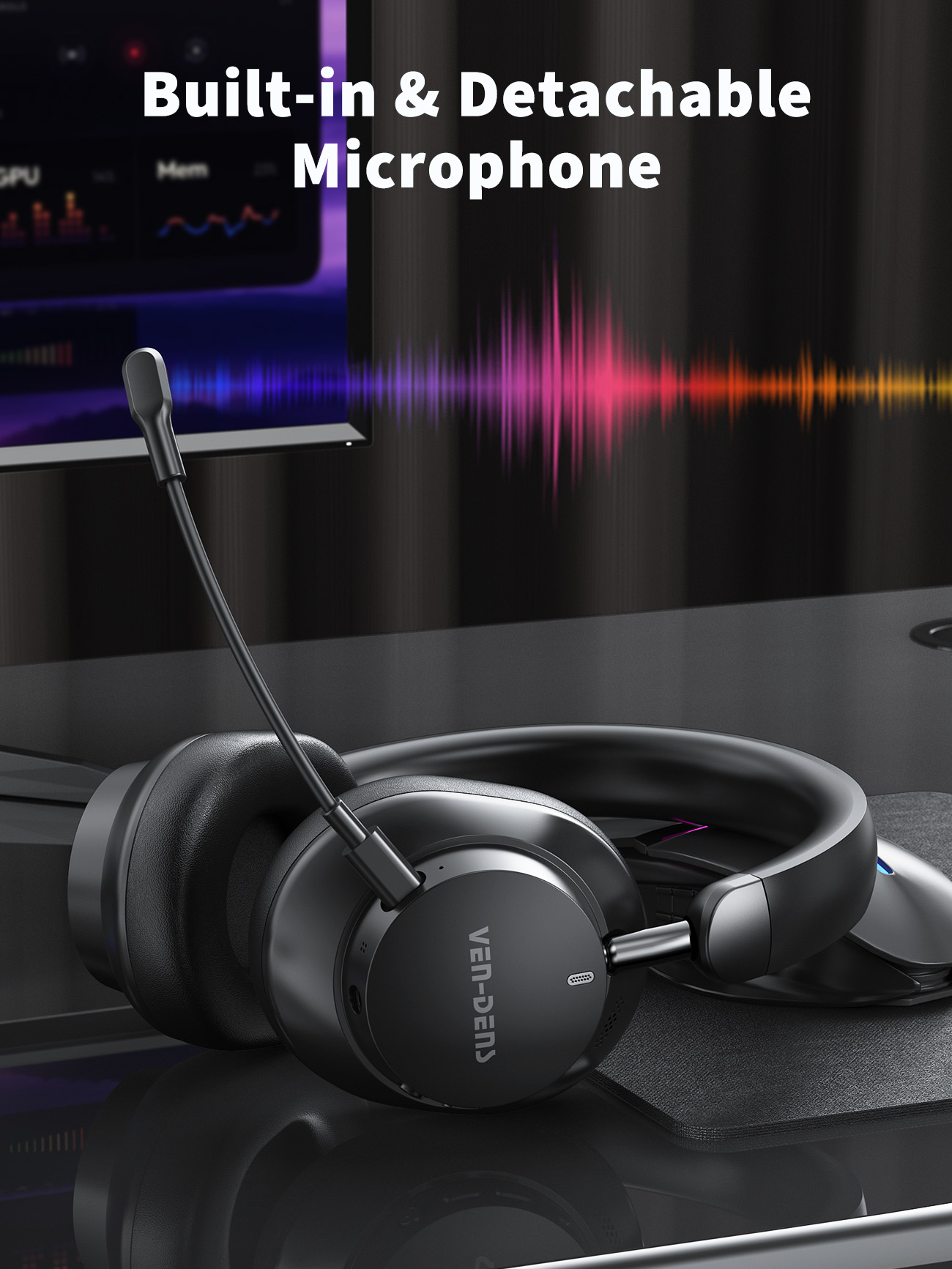 VEN-DENS HP018 BLUETOOTH & USB-C+A DUAL MODE HEADSET W/MIC thumbnail 2