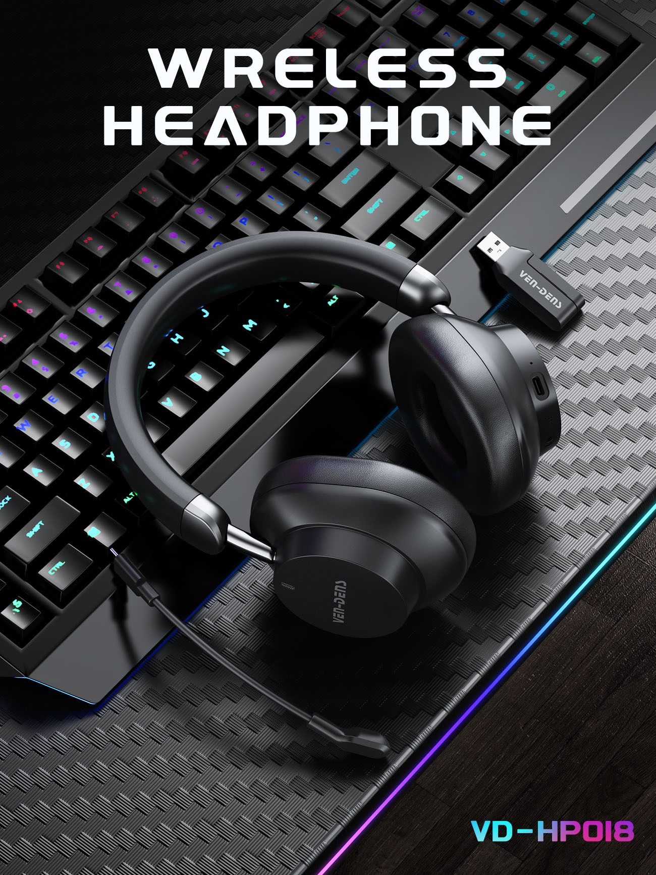 VEN-DENS HP018 BLUETOOTH & USB-C+A DUAL MODE HEADSET W/MIC thumbnail 3